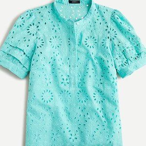 J Crew puff sleeve eyelet popover blouse size S